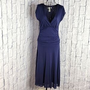 Jigsaw Navy Blue Ruched Surplice V-Neck Dress Size Medium